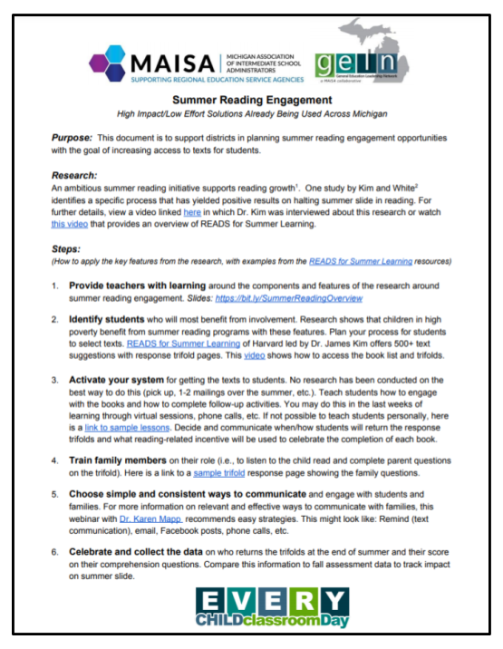 Summer Reading Engagement Resources Link